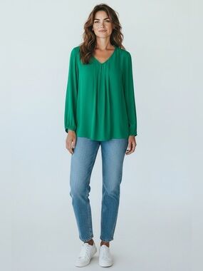 Amanda Uprichard Long Sleeve Silk Blouse // Kelly Green // Small